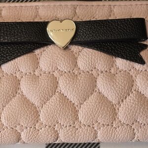 Betsey Johnson Pink and Black Quilted Heart Clutch